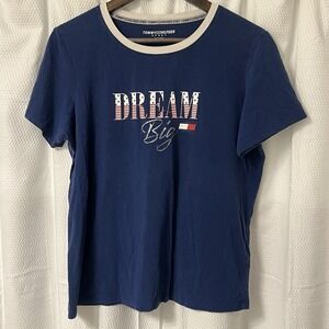 Tommy Hilfiger Logo Women's Tee Shirt/Blouse Short-Sleeve Blue‎ Dream Big EC